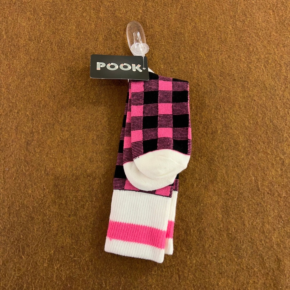 Pook Unisex OS Pink Black Buffalo Plaid Checkered Crew Socks NWT